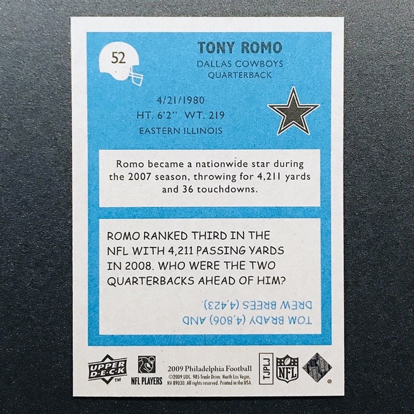 Tony Romo - 2009 Philadelphia #52 - Picture 2 of 2